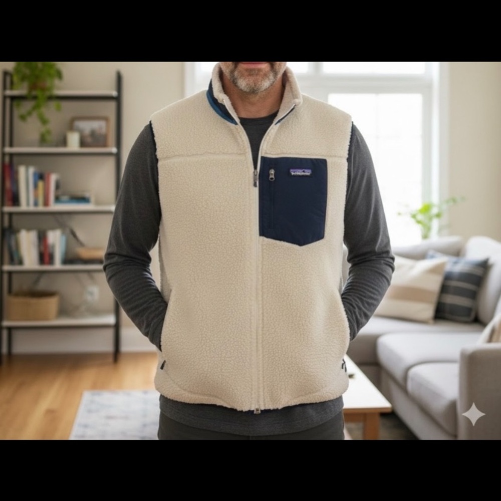 Patagonia Men's Classic Retro X Fleece Vest ‎ Color Cream Blue /Natural 2XL XXL
